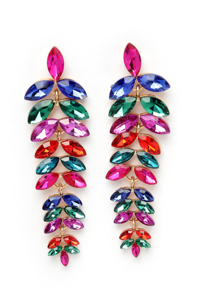 Pendants d'oreilles multicolores en forme de feuille en cascade