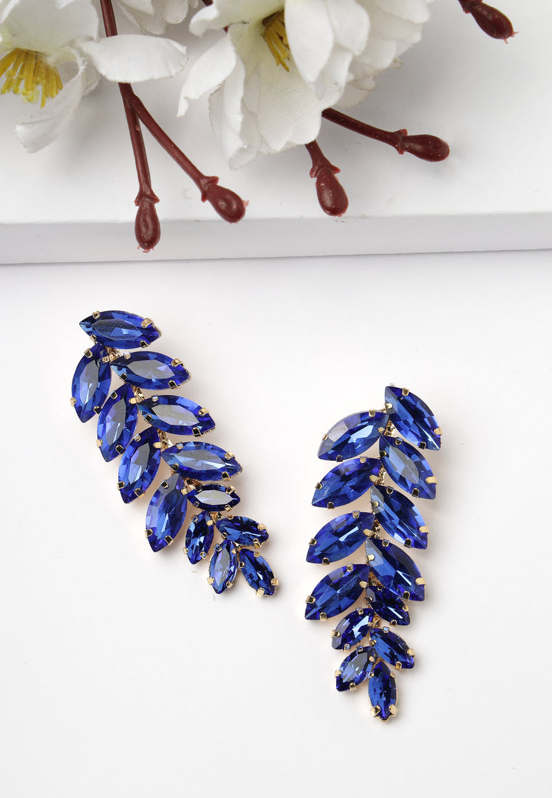 Boucles d'oreilles pendantes en forme de feuille bleu foncé