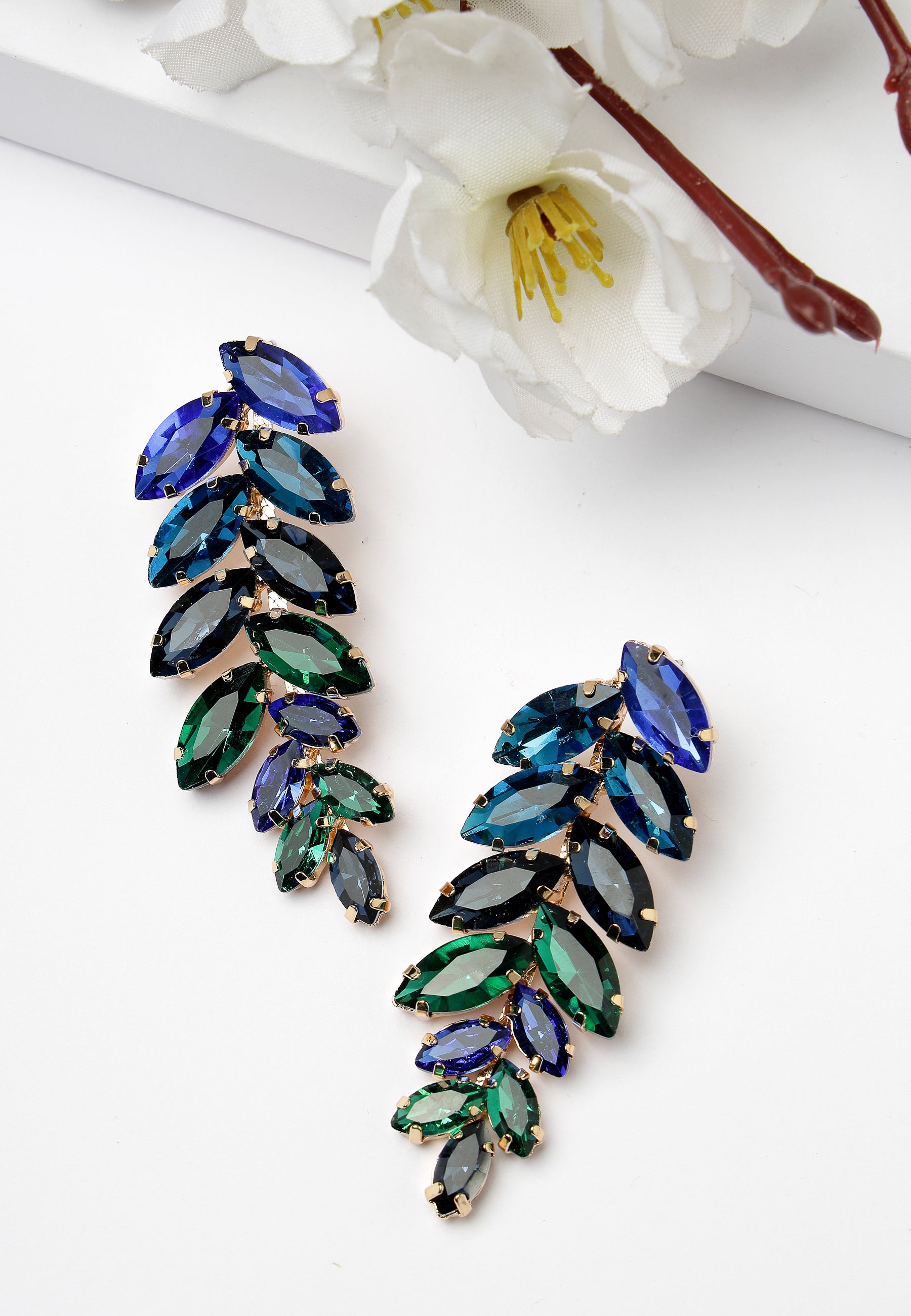 Blue Leaf-Shaped Drop Earrings