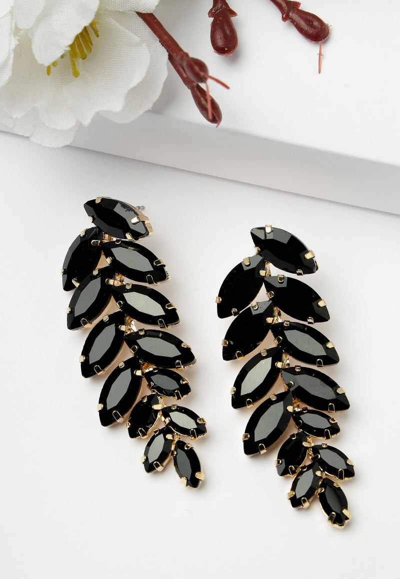 Black Leaf-Shaped Drop Earrings