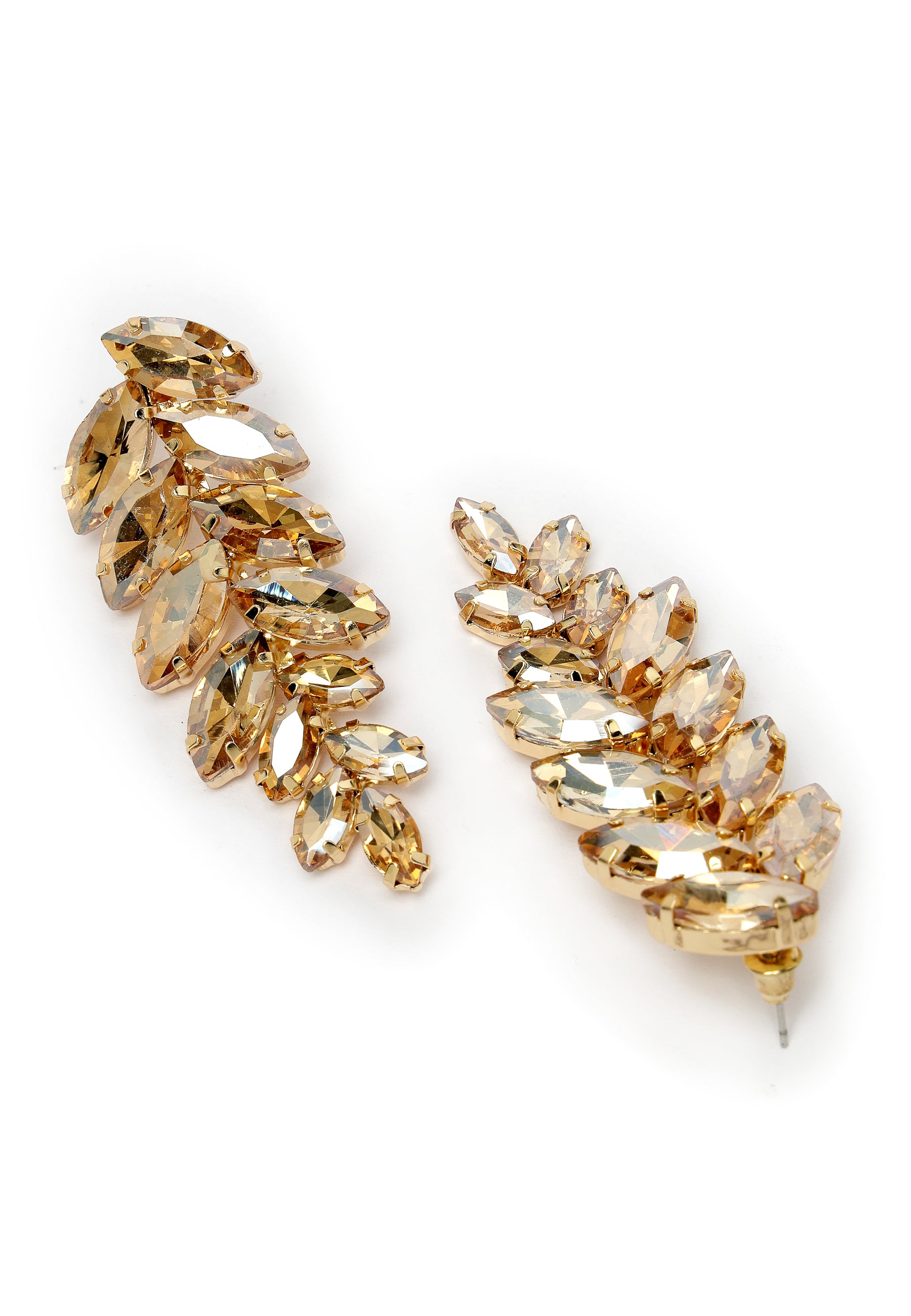 Gold-Coloured Leaf-Shaped Drop Earrings