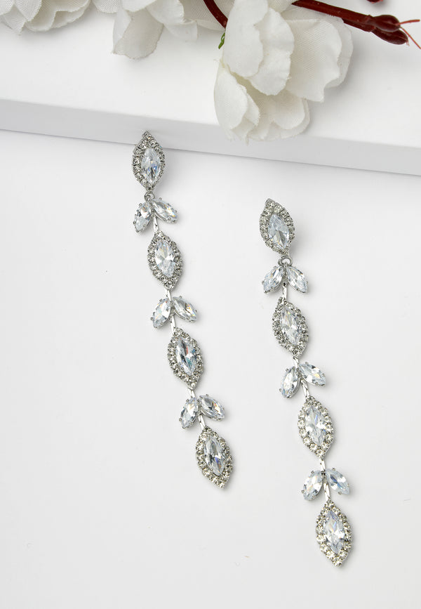 Silver-Coloured Linear Pear-Shaped Drop Earrings