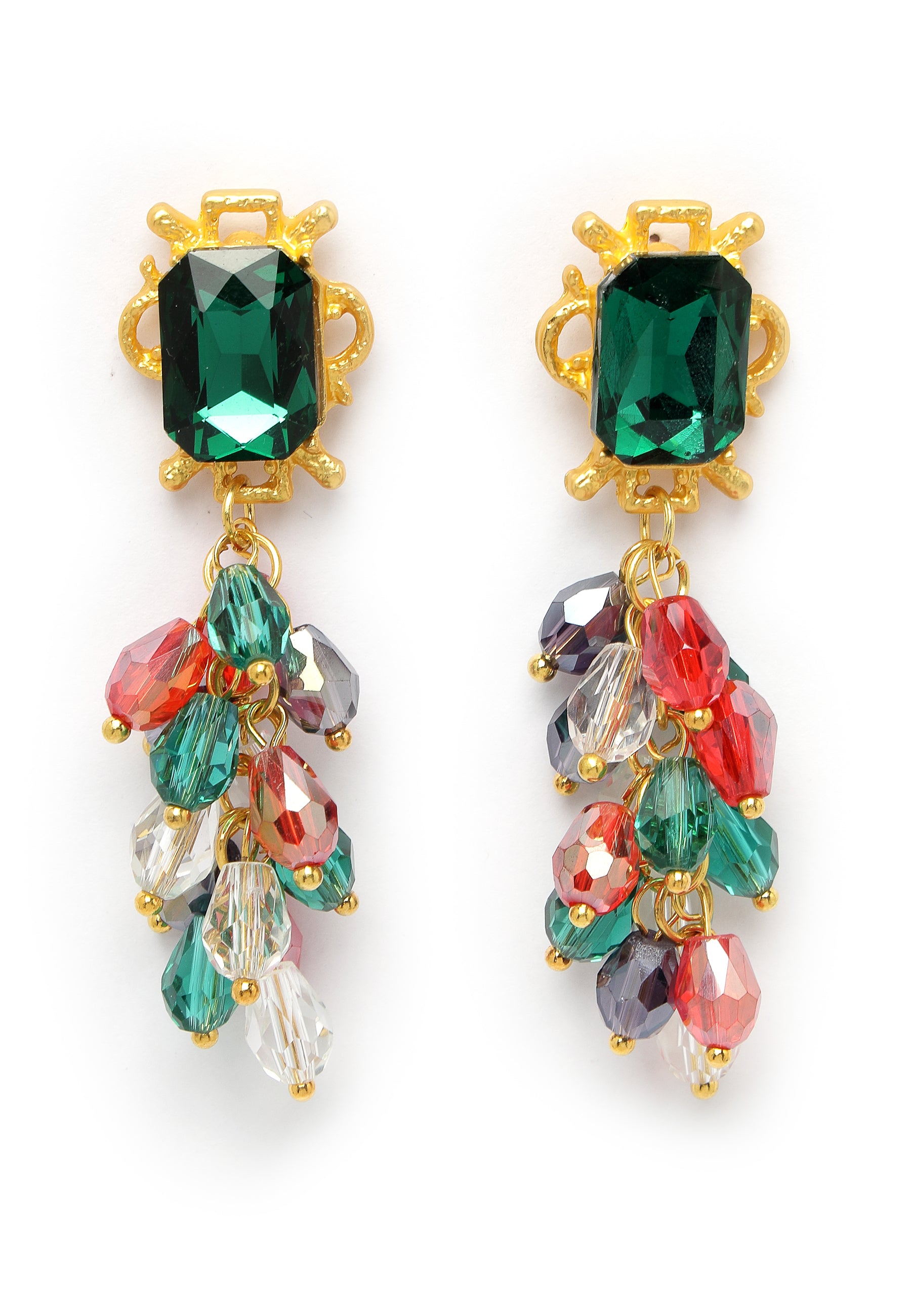 Multi-Coloured Leaf-Shaped Cluster Drop Earrings