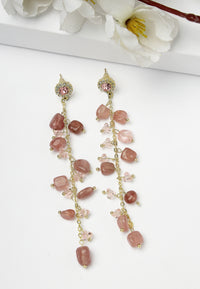 Boucles d'oreilles pendantes longues roses sterling