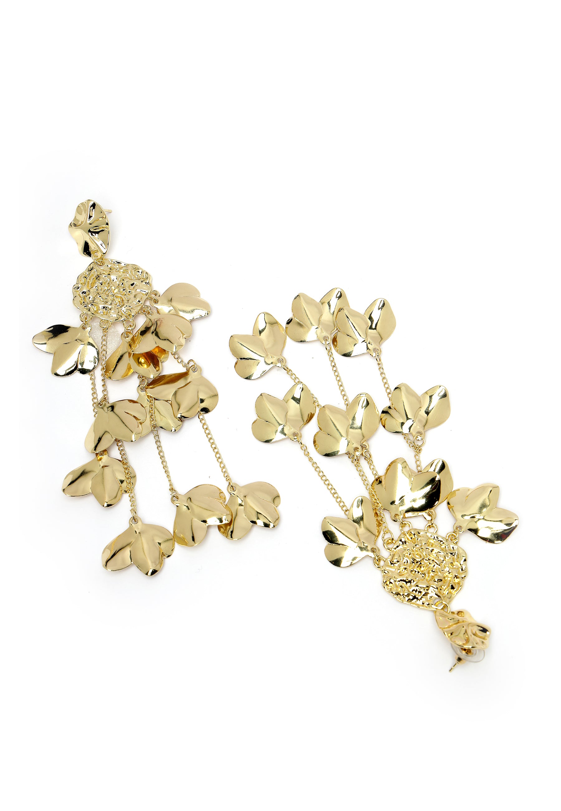 Gold-Coloured Classy Petal-Shaped Drop Earrings