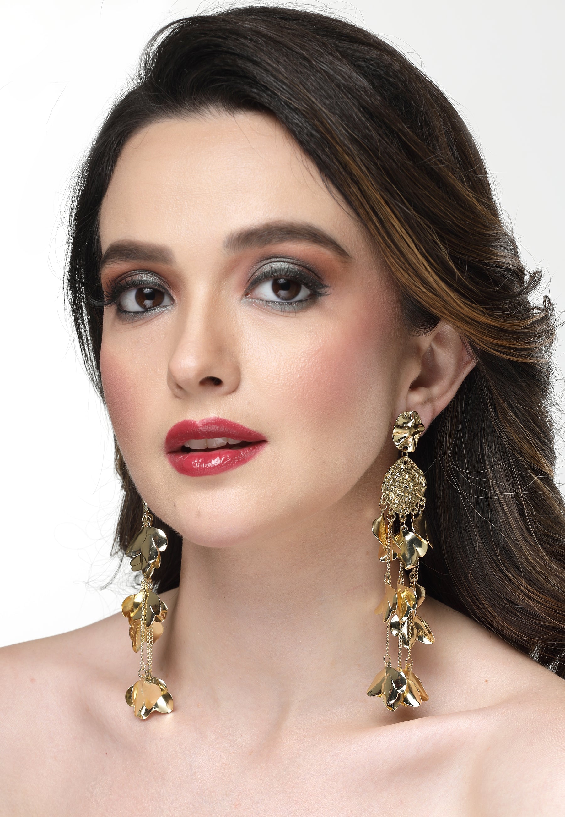 Gold-Coloured Classy Petal-Shaped Drop Earrings