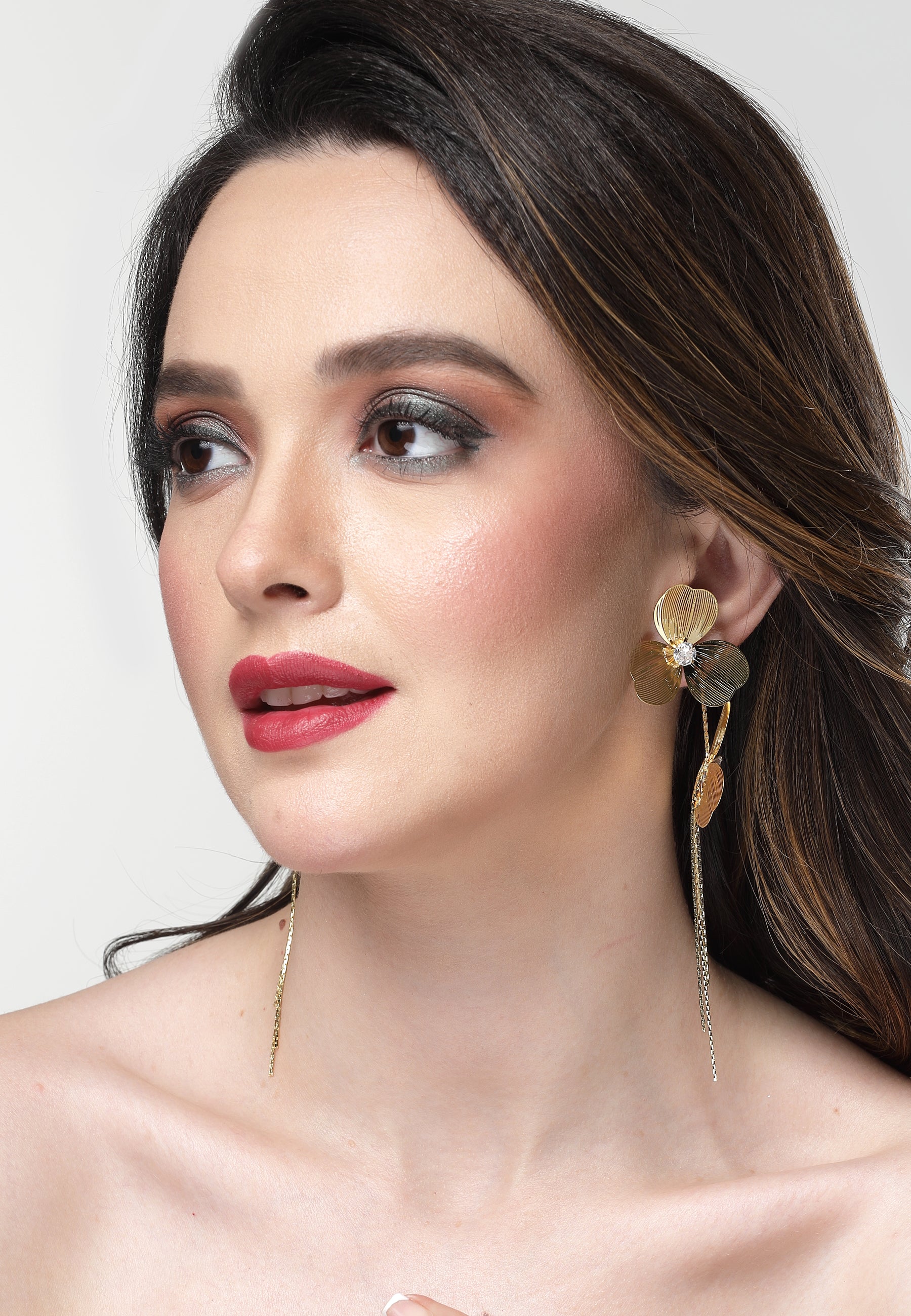 Gold-Coloured Floral Chain Earrings