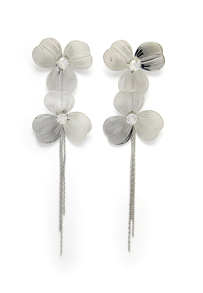 Silver-Coloured Floral Chain Earrings