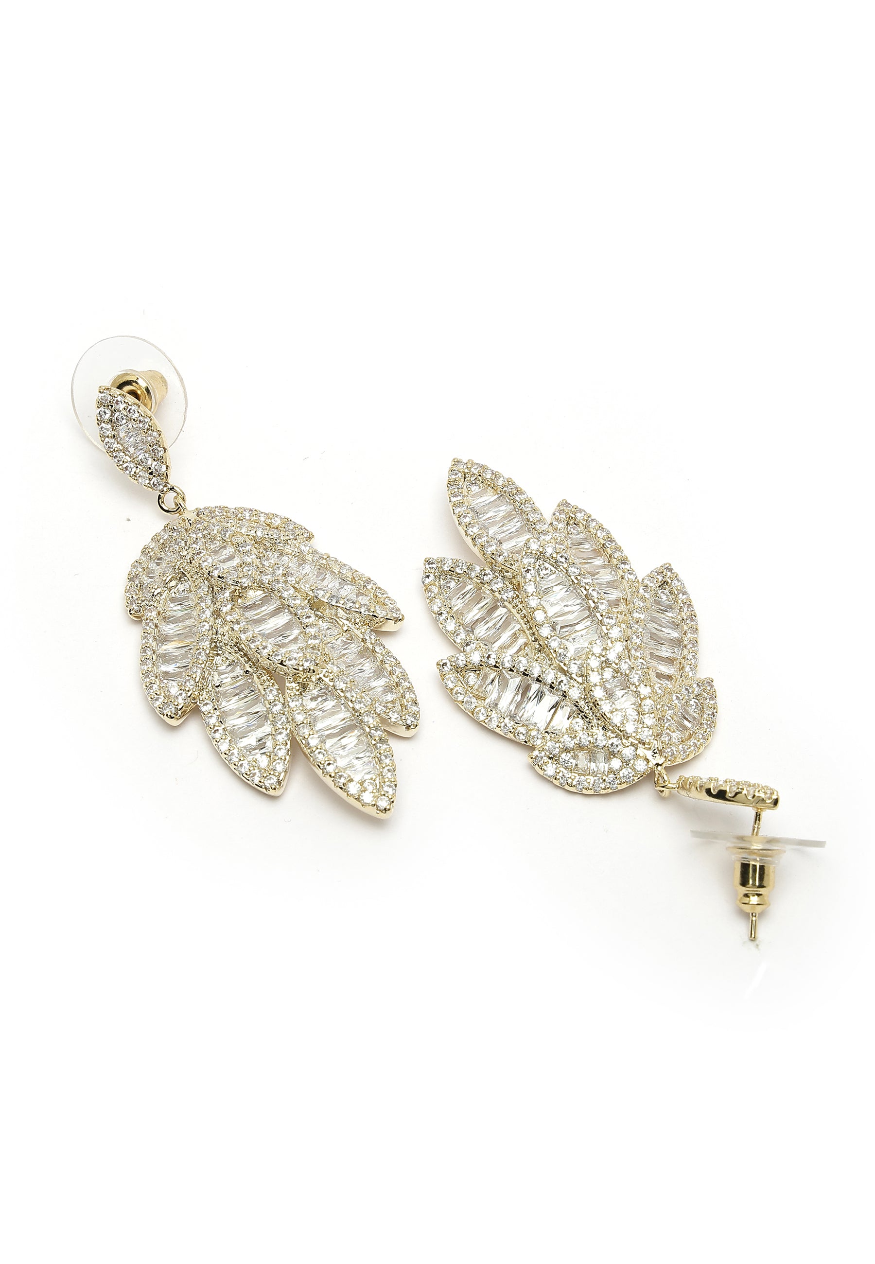 Boucles d'oreilles pendantes en forme de feuille de saule et zircone cubique