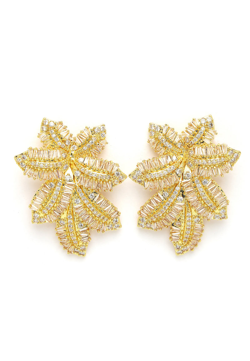 Cubic Zirconia Yellow Finish Leaf Studs