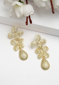 Cubic Zirconia Dual Flower Drop Earrings