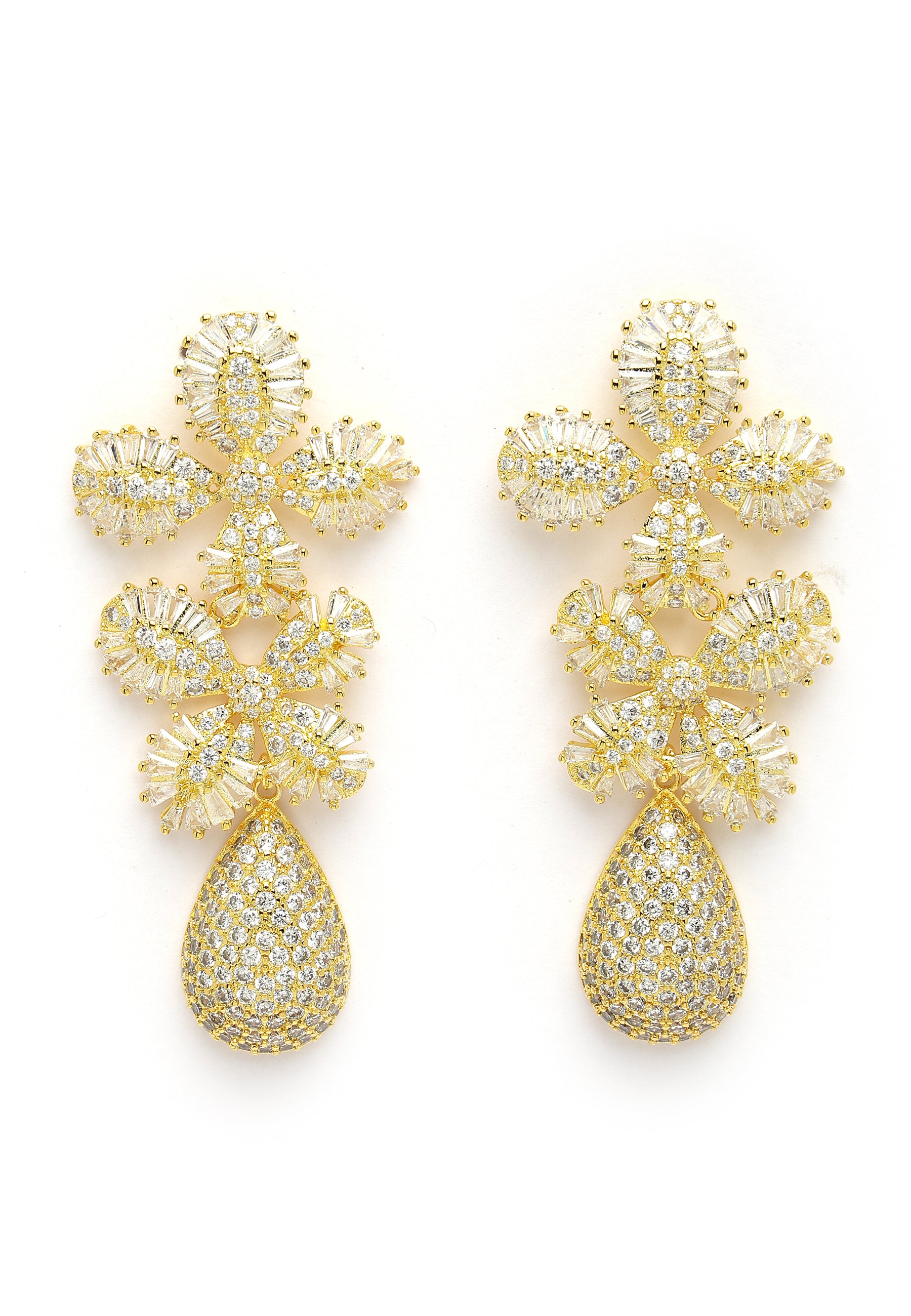 Cubic Zirconia Dual Flower Drop Earrings