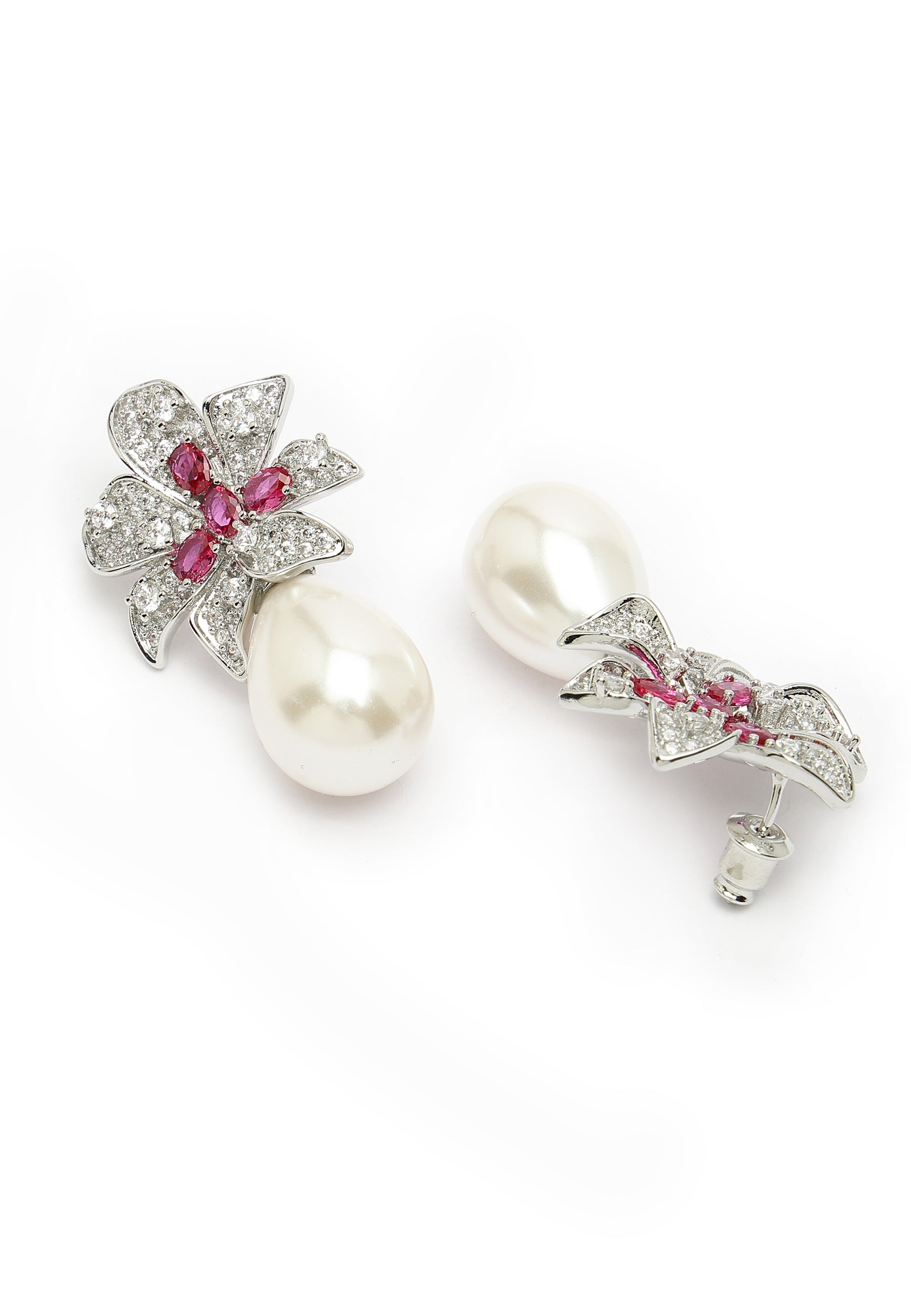 Floral Drop Earrings In Zirconia