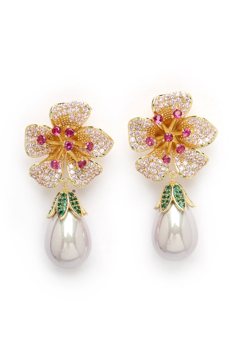 Boucles d'oreilles pendantes florales en zircone