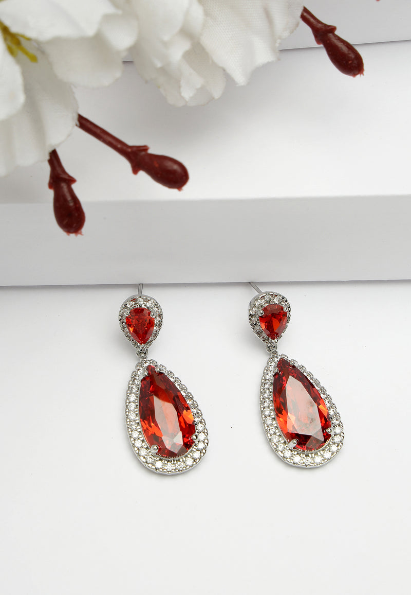 Zirconia Drop Earrings In Red