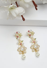 Zirconia Floral Dangle Earrings