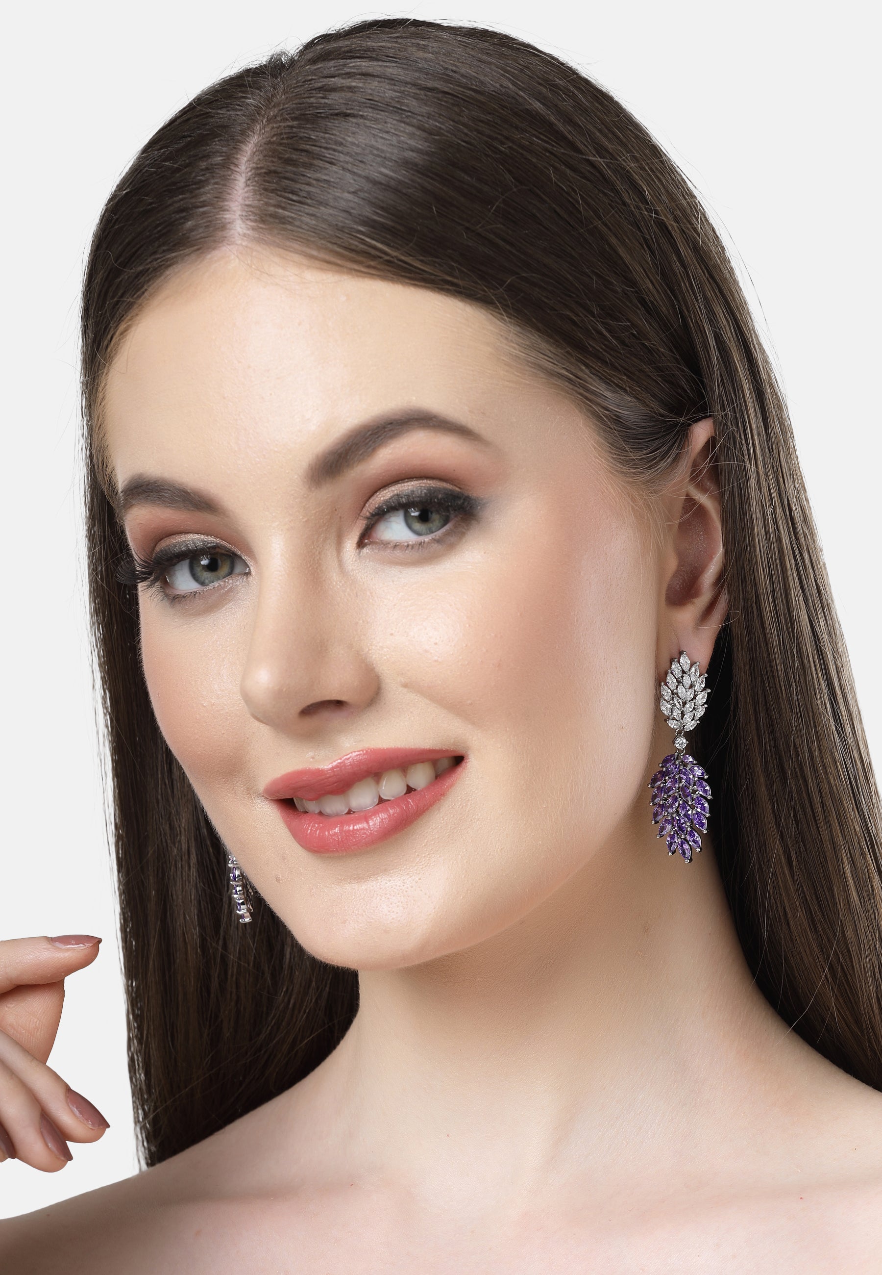 Cubic Zirconia Clustered Leaf Earrings