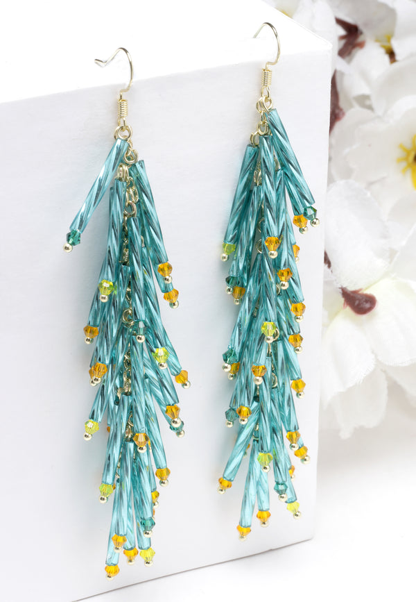 Blue Beads Tassel Earrings