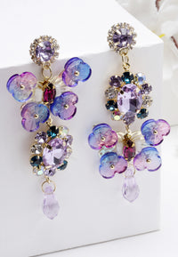 Multi-Colored Floral Waterdrop Crystal Earrings