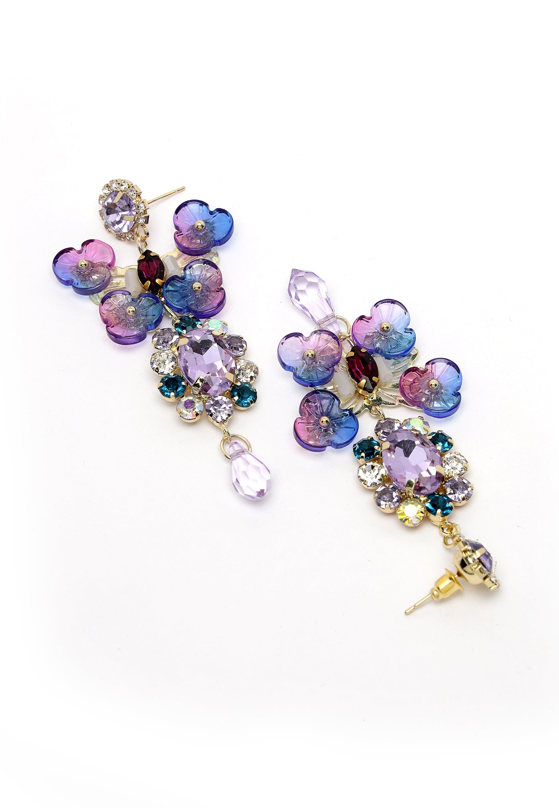 Multi-Colored Floral Waterdrop Crystal Earrings
