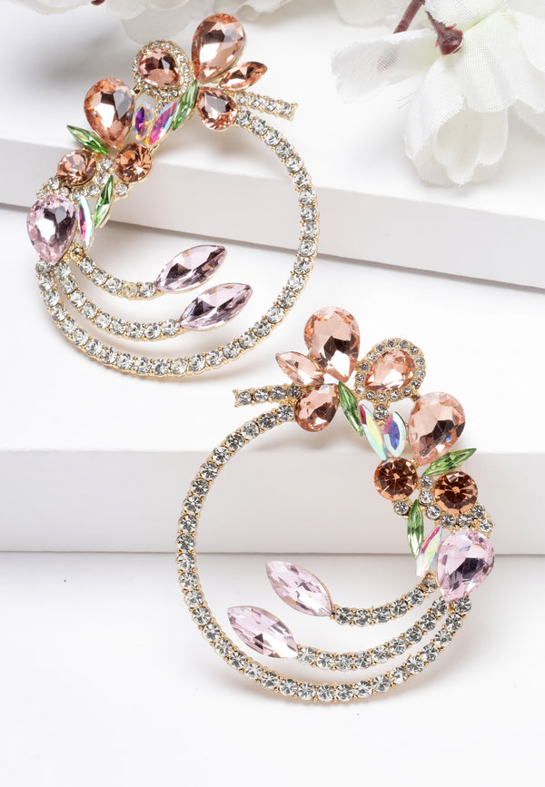 Boucles d'oreilles en cristal circulaire multicouche en rose