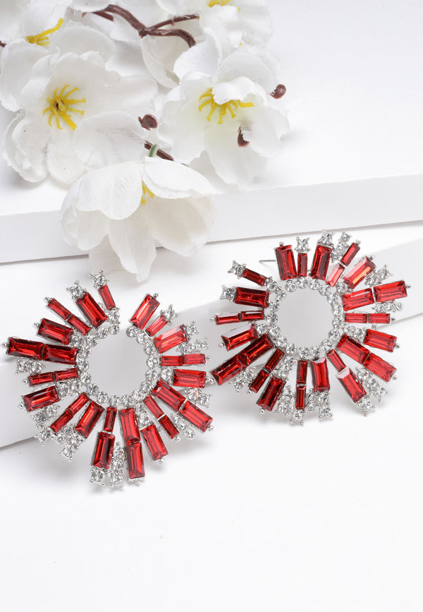 Boucles d'oreilles à tige scintillantes Sunbeam en rouge