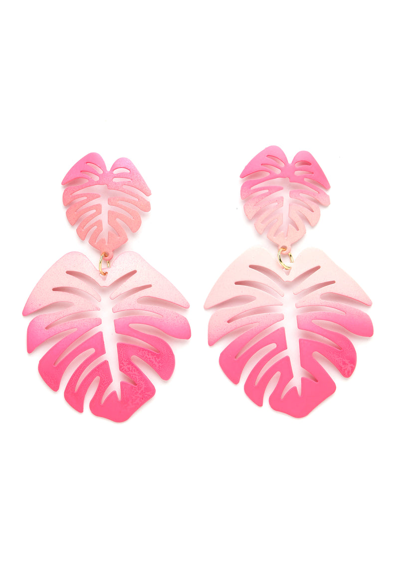 Roze palmblad bungelende oorbellen