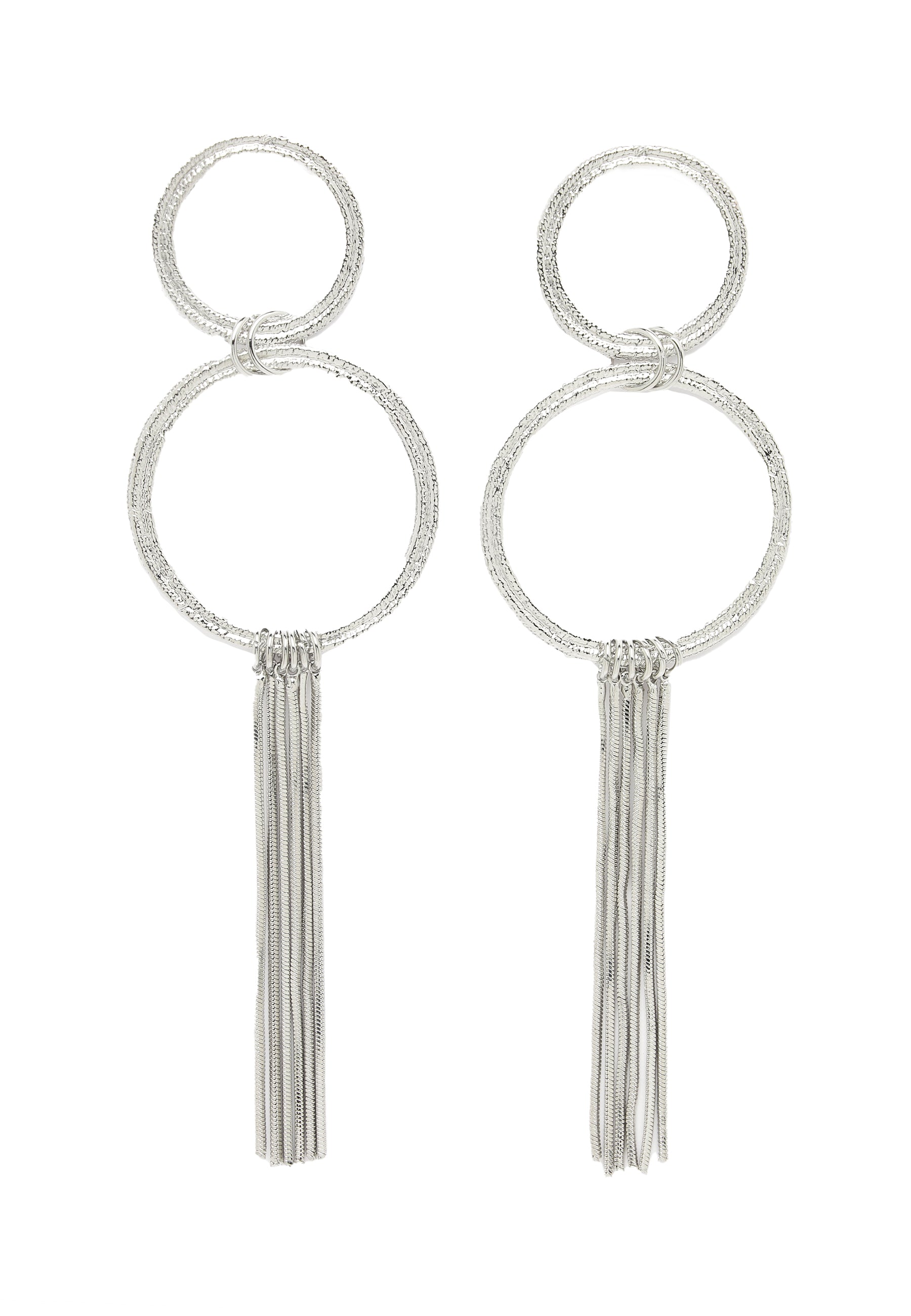 Elegant Circular Fringe Earrings In Silver