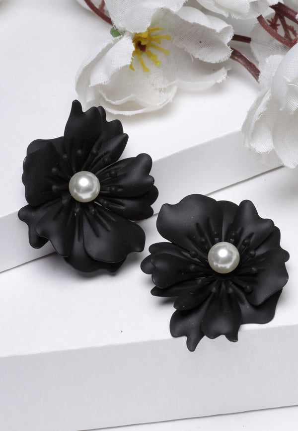 Boucles d'oreilles clous noires Blooming Daisy