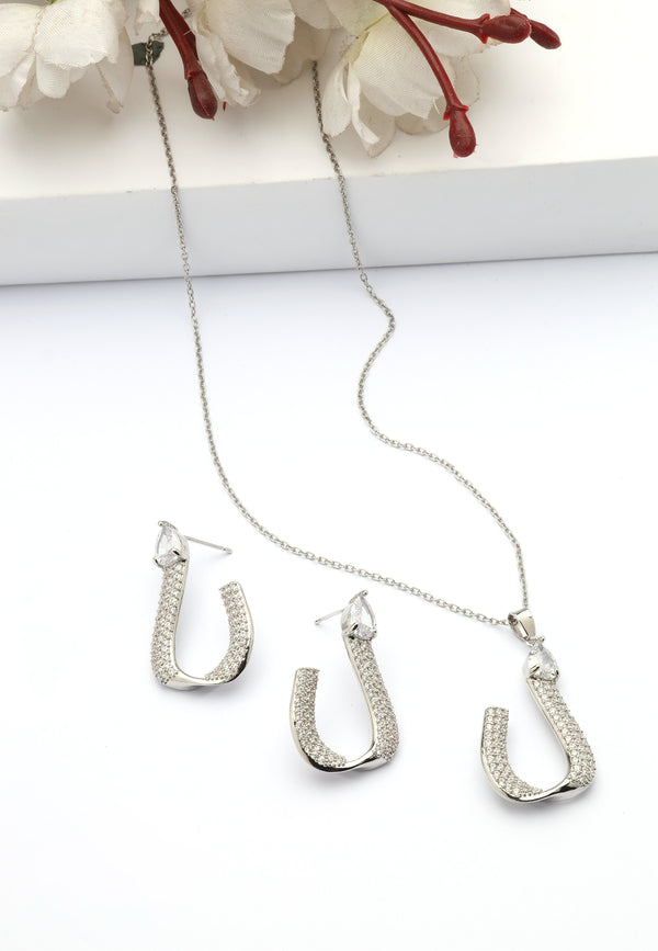 Glanzende Charm Paardenschoen Oorbellen en Ketting Set