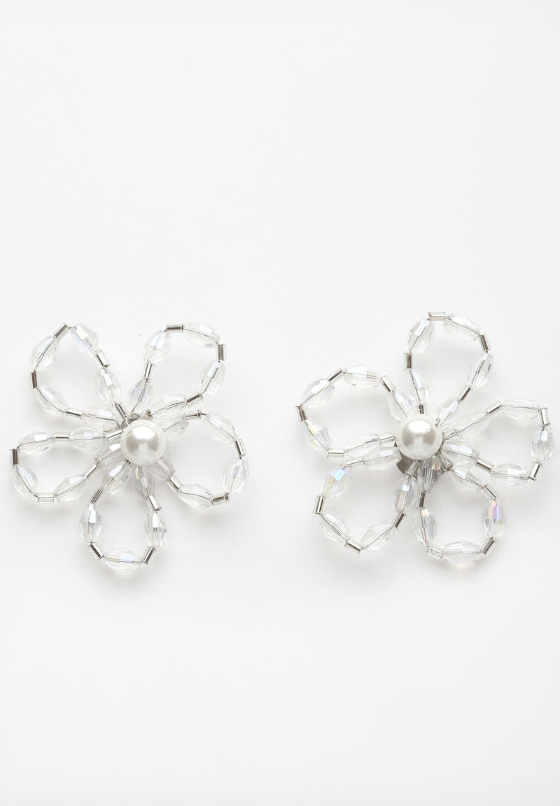 Aretes de cristal floral blanco