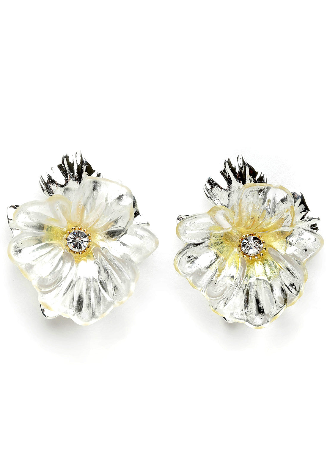Silver Floral Crystal Stud Earrings