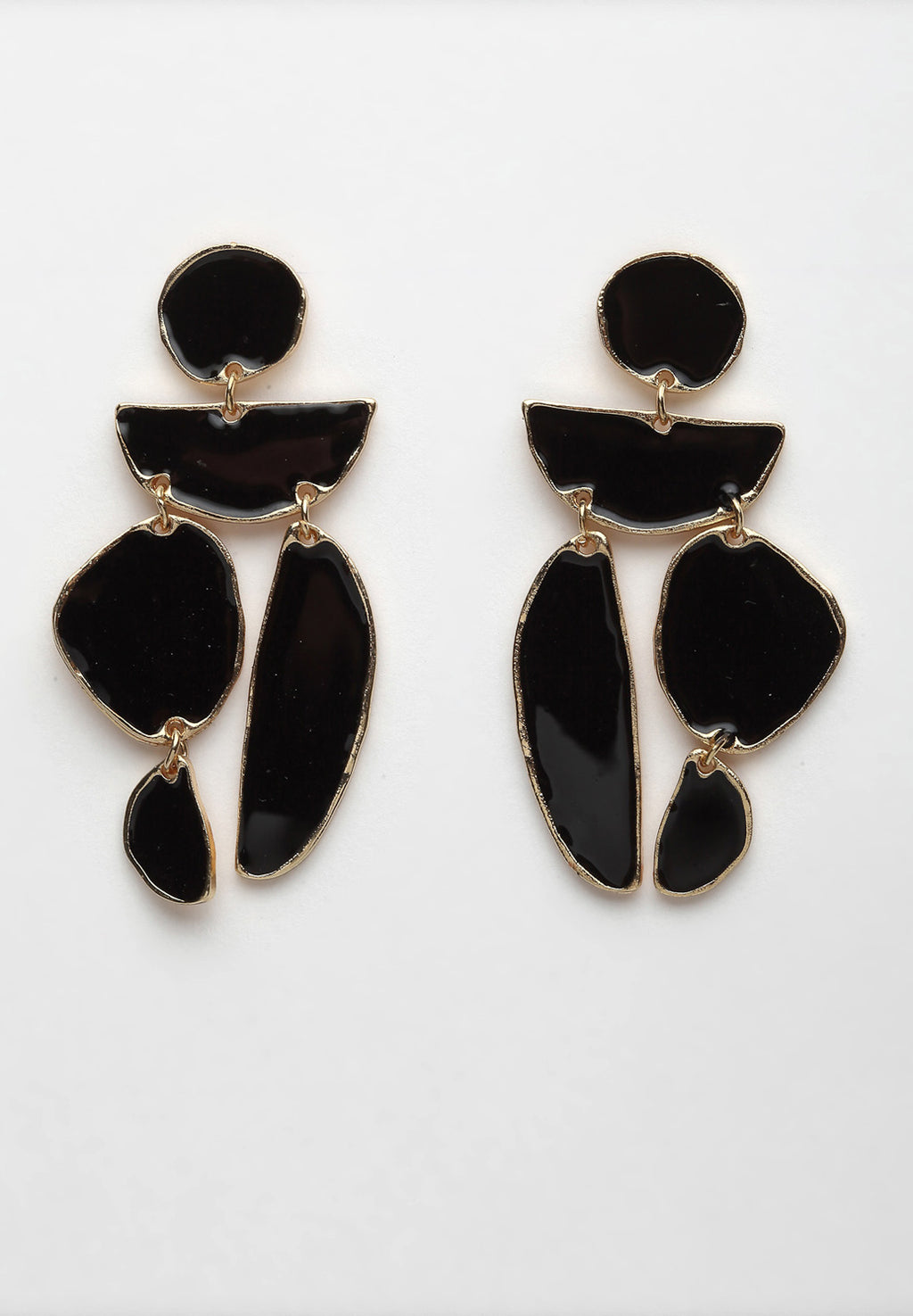 Guld & svart geometriska stenhängande örhängen