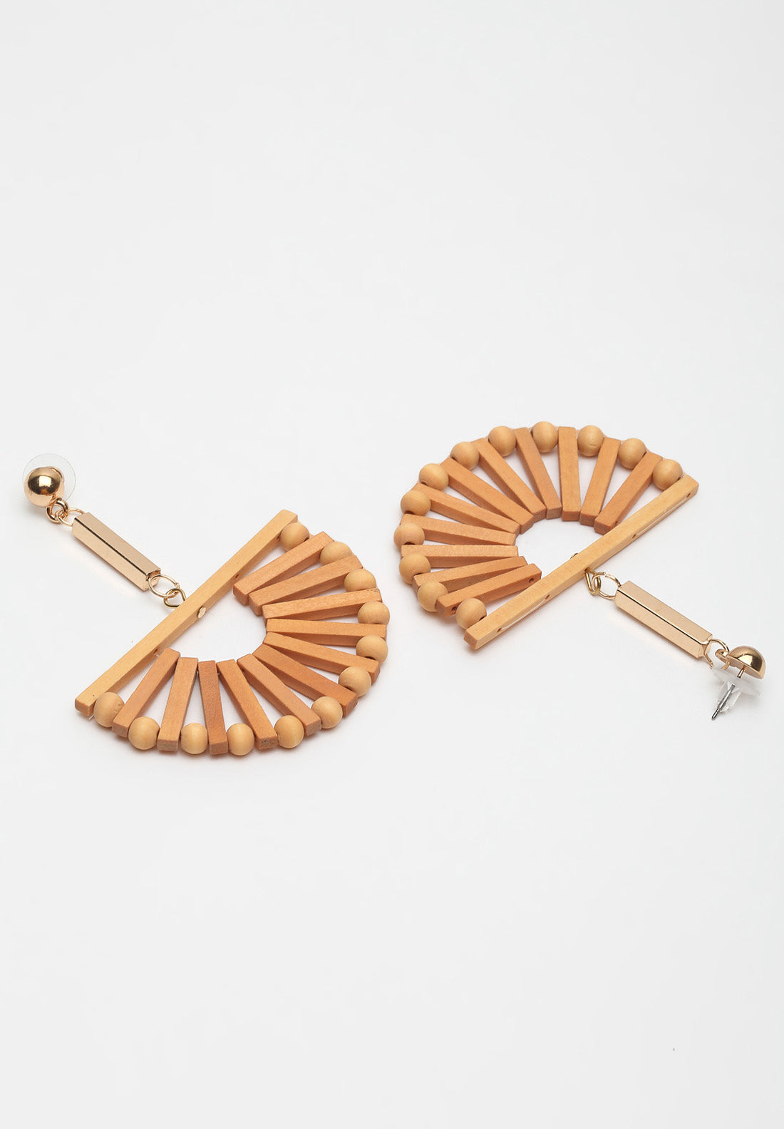 Beige Geometric Wooden Hanging Earrings