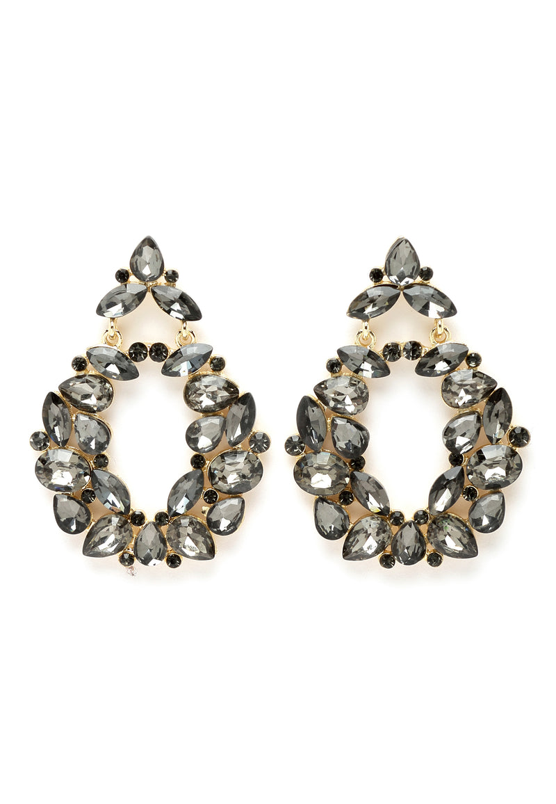 Leaf-shaped round Crystals Drop Earrings
