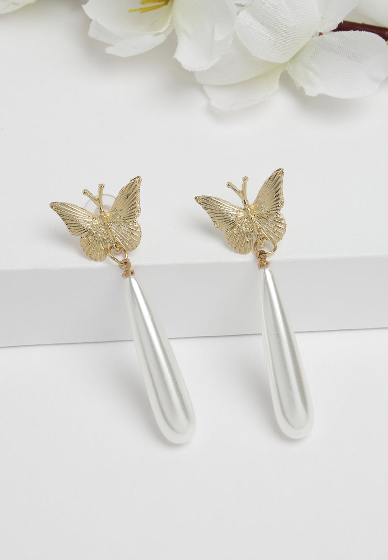 hvide Butterfly Pearl Crystal øreringe