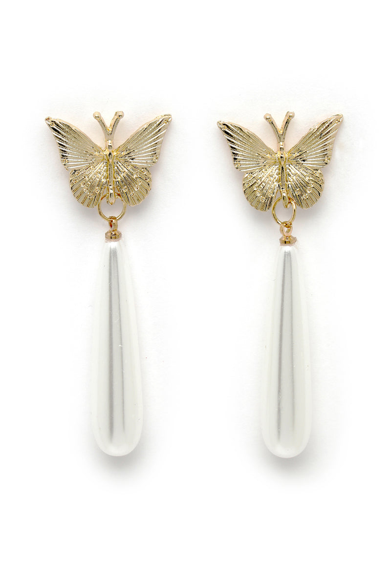 white Butterfly Pearl Crystal Earrings